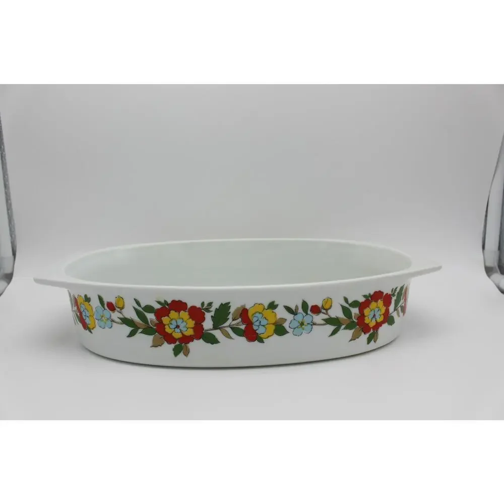 Set of 2 Vtg Real Calorama Floral Genuine Porcelain Oven Ware 64 oz & 48 oz Oval